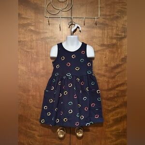 Hanna Andersson 110 Sleeveless Playground Dress Girls 5 Navy Happy Faces Cotton
